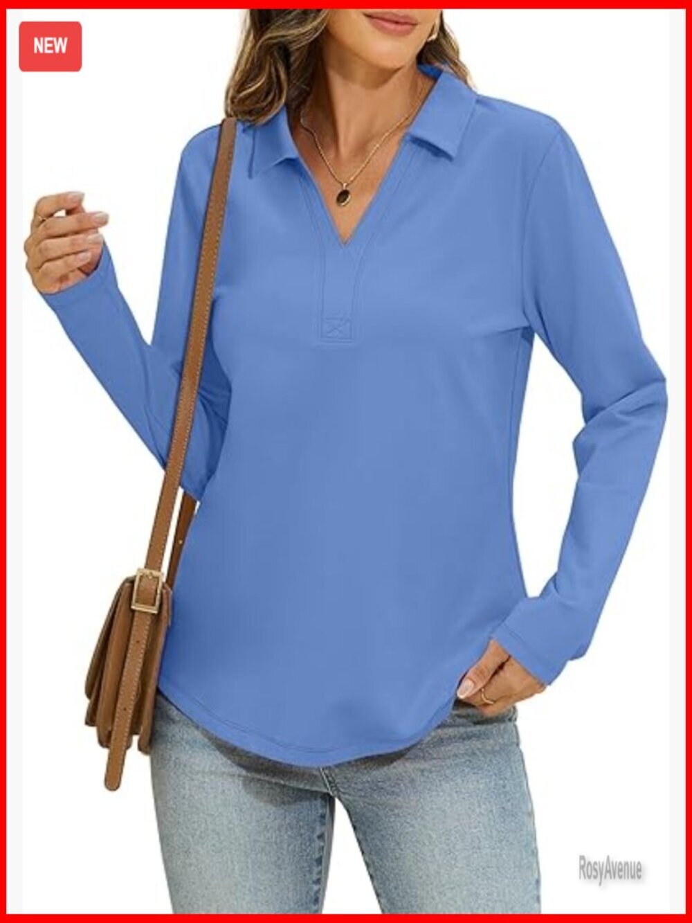 Cotton Long Sleeve V-Neck Polo Shirt Loose Fit Blouse